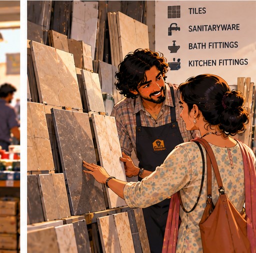 Helping a customer choose tiles and fittings