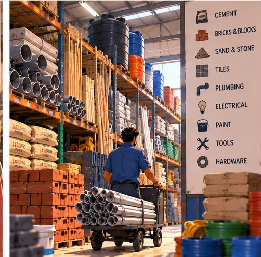 The warehouse floor, fully stocked