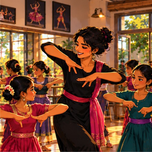 A Bharatanatyam class in session